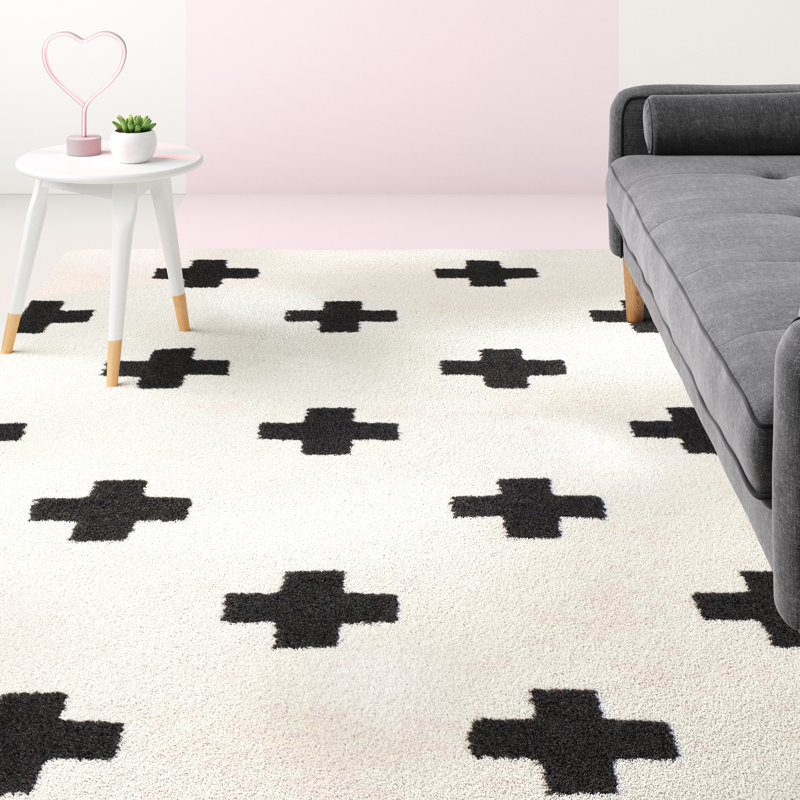 Hashtag Home Tommen Power Loom Black/OffWhite Rug & Reviews Wayfair